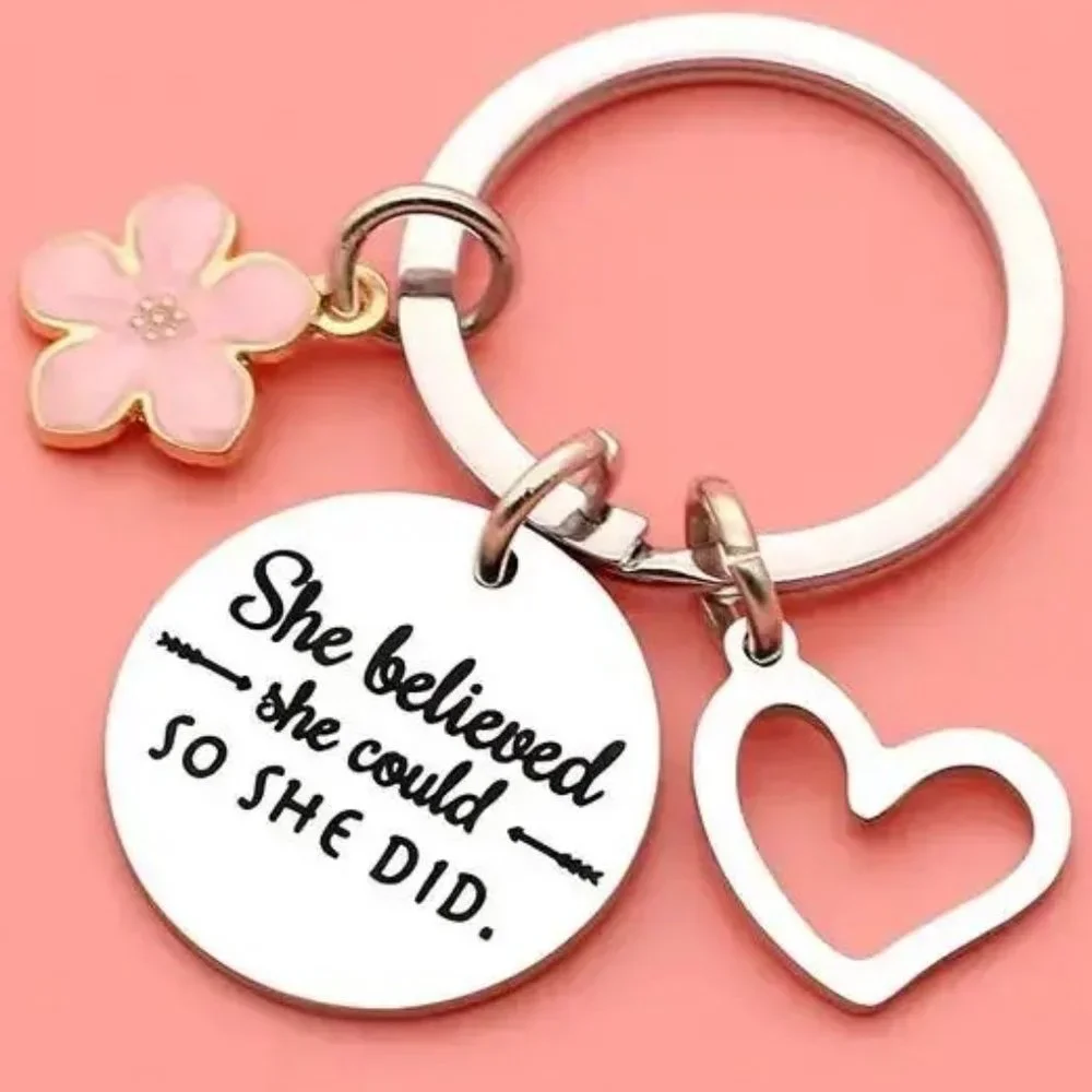 Bag Charm Keychain She Believed She Could So She Did Purse Backpack Enamel GIFT